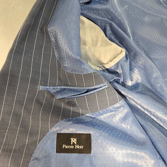 PIERRE NOIR Old Money Blue Gray Striped Classic Fit Blazer Jacket Size L50/44. - Picture 14 of 17